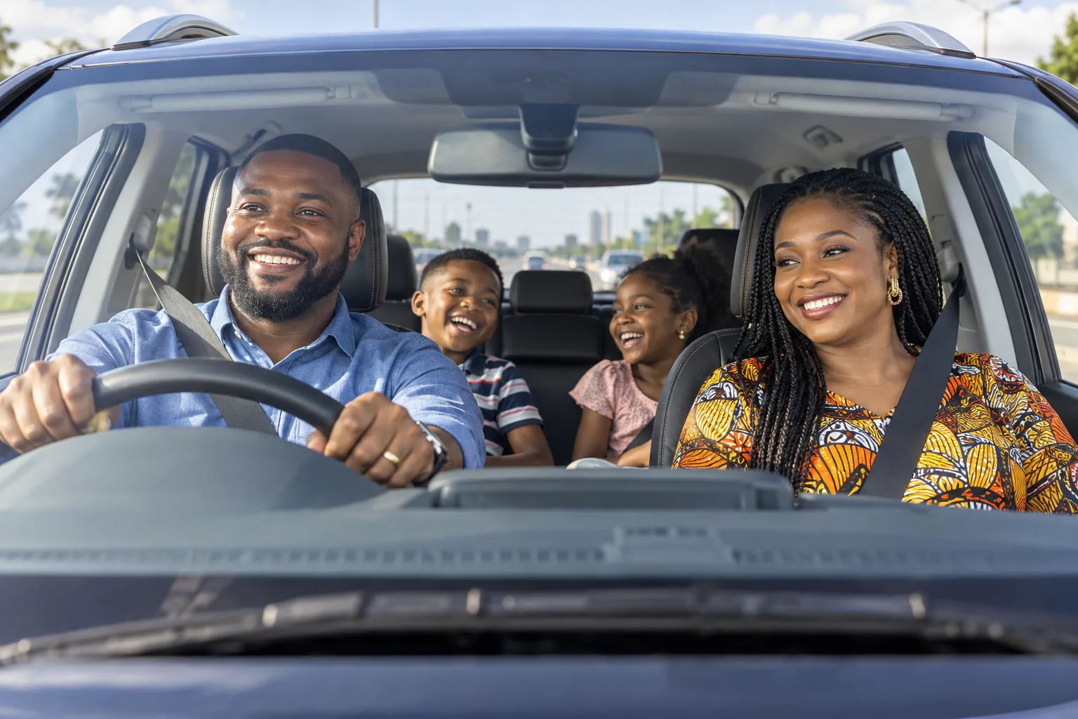 Family travelling together in a car
